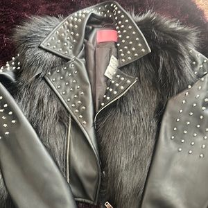 Azalea Wang black faux fur studded jacket